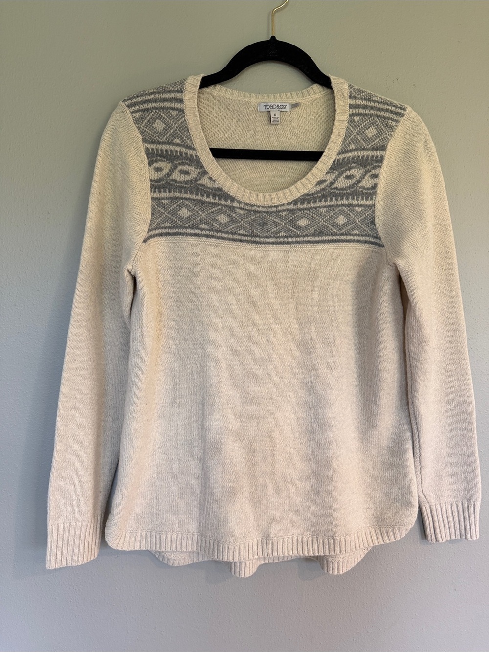 Toad&Co Cream and Gray Scoop Neck Patterned Sweater